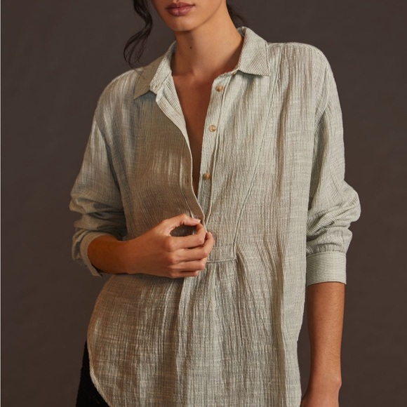 Anthropologie Tops - Anthropologie Blue Striped V-Neck Popover Blouse XS